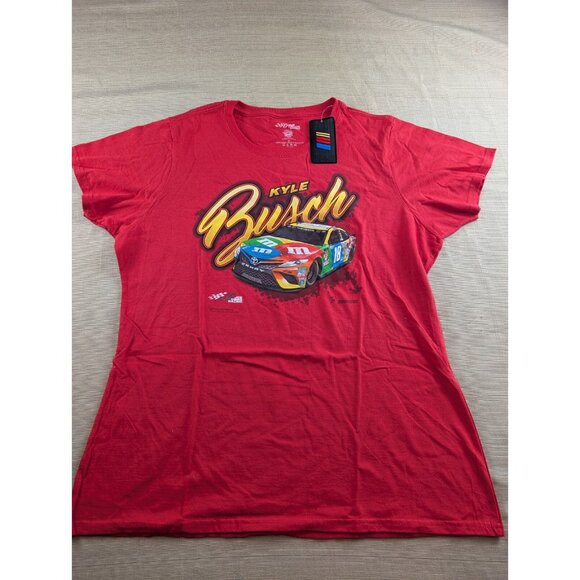 NASCAR Women's Kyle Busch Red Car V-neck T-Shirt Joe Gibbs Racing Size XL - Picture 1 of 6